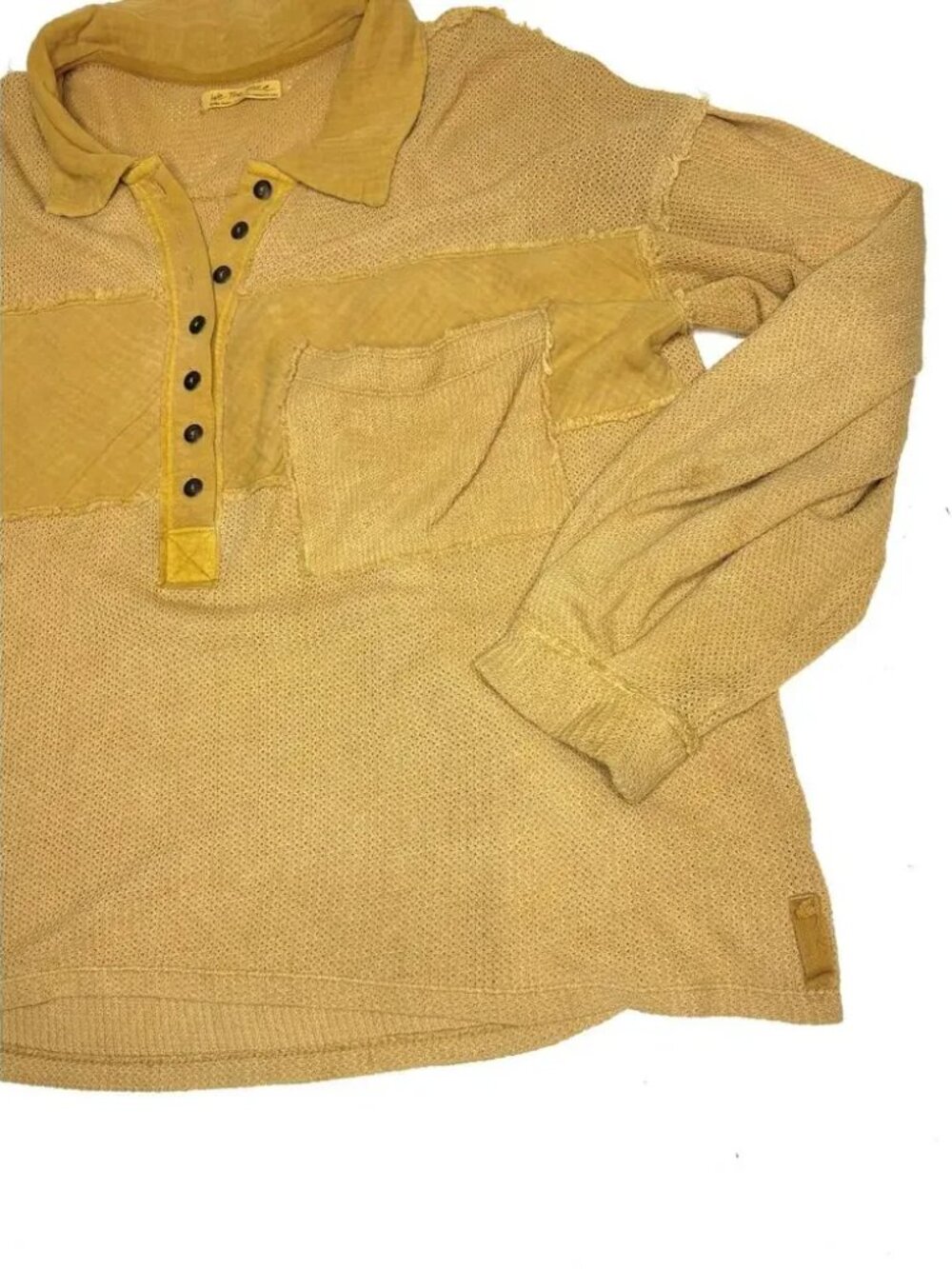 We The Free Mustard Yellow Long Sleeve Collared Shirt 1/2 Button Up Oversized XS